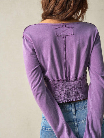 Women's Solid Color Fitted V-Neck Long Sleeve Knitted T-Shirt Women's Solid Color Fitted V-Neck Long Sleeve Knitted T-Shirt