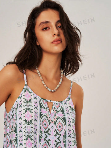 Women's Vacation Fringe Hem Cami Top And Shorts Set Women's Vacation Fringe Hem Cami Top And Shorts Set