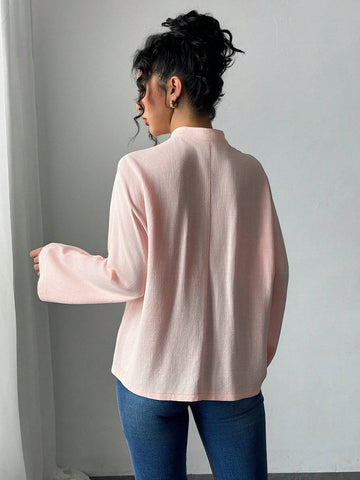 Women Stand Collar Long Sleeve Button Closure Chinese Style Blouse Women Stand Collar Long Sleeve Button Closure Chinese Style Blouse