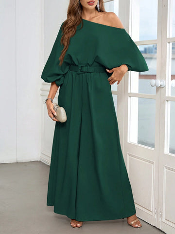 2pcs Women Elegant Off-Shoulder Blouson Sleeve Wide-Leg Pants Set 2pcs Women Elegant Off-Shoulder Blouson Sleeve Wide-Leg Pants Set