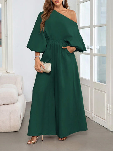 2pcs Women Elegant Off-Shoulder Blouson Sleeve Wide-Leg Pants Set 2pcs Women Elegant Off-Shoulder Blouson Sleeve Wide-Leg Pants Set