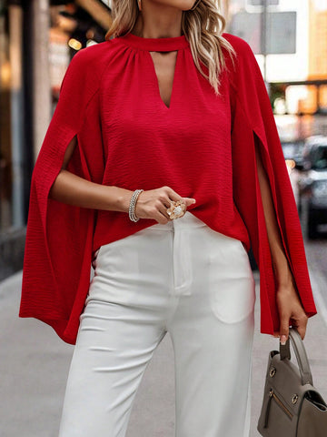 Keyhole Neckline Cloak Sleeve Blouse Keyhole Neckline Cloak Sleeve Blouse