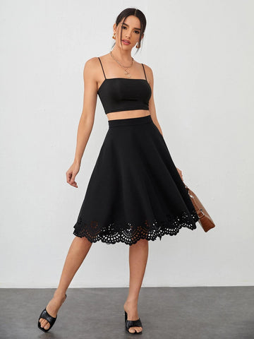 Clasi Scallop Laser Cut Hem Skirt Clasi Scallop Laser Cut Hem Skirt