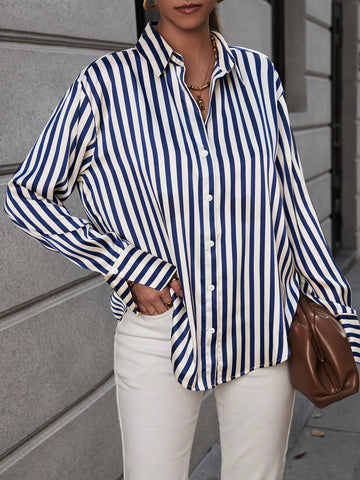 Striped Print Drop Shoulder Shirt Striped Print Drop Shoulder Shirt