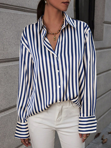 Striped Print Drop Shoulder Shirt Striped Print Drop Shoulder Shirt