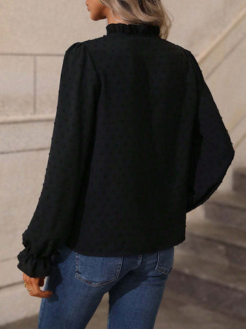 Clasi Vacation Casual Plain Texture Keyhole Neckline Blouse Clasi Vacation Casual Plain Texture Keyhole Neckline Blouse