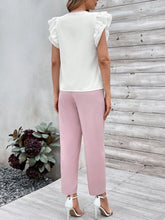 Women'S Knot Neckline Ruffle Trim Top And Pants Set