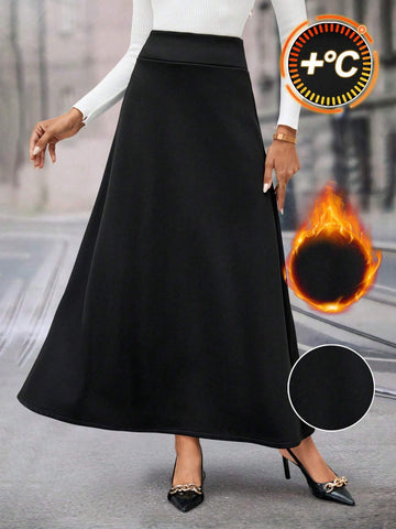 Clasi Women Elegant Black Wool Lining Loose Versatile Warm Long Skirt Clasi Women Elegant Black Wool Lining Loose Versatile Warm Long Skirt