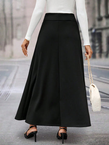 Clasi Women Elegant Black Wool Lining Loose Versatile Warm Long Skirt Clasi Women Elegant Black Wool Lining Loose Versatile Warm Long Skirt