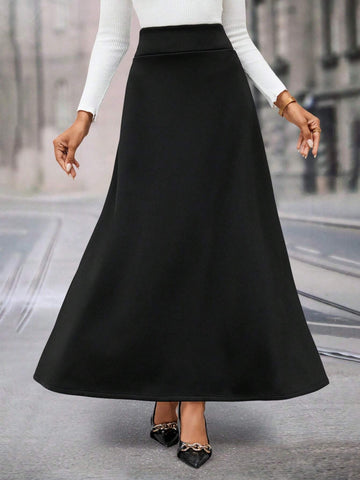 Clasi Women Elegant Black Wool Lining Loose Versatile Warm Long Skirt Clasi Women Elegant Black Wool Lining Loose Versatile Warm Long Skirt