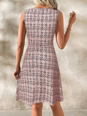Women Elegant Plaid A-Line Mini Dress, Fitted Waist Casual Work Commuter Daily Versatile Women Elegant Plaid A-Line Mini Dress, Fitted Waist Casual Work Commuter Daily Versatile