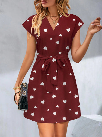 Women Heart Print Casual Commute Dress Women Heart Print Casual Commute Dress