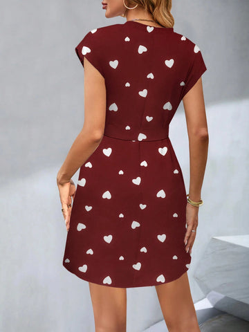 Women Heart Print Casual Commute Dress Women Heart Print Casual Commute Dress