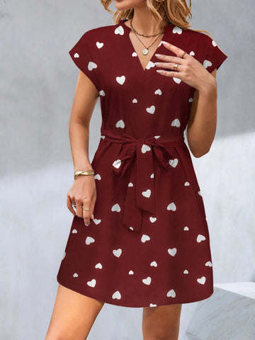 Women Heart Print Casual Commute Dress Women Heart Print Casual Commute Dress