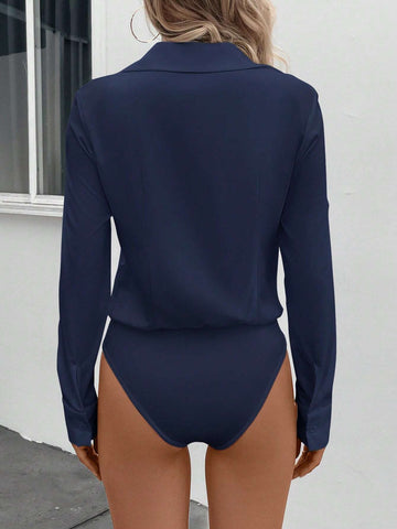 Women's Versatile Black Metallic Polka Dot Front Button Bodysuit Fall Clothes Halloween Clothes Party Shirt Women's Versatile Black Metallic Polka Dot Front Button Bodysuit Fall Clothes Halloween Clothes Party Shirt