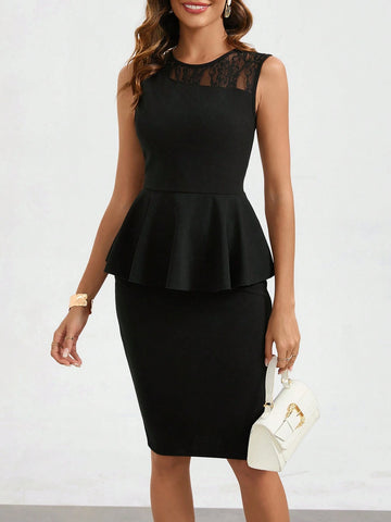 Women's Patchwork Lace Ruffle Hem Sleeveless Top And Skirt Set Women's Patchwork Lace Ruffle Hem Sleeveless Top And Skirt Set