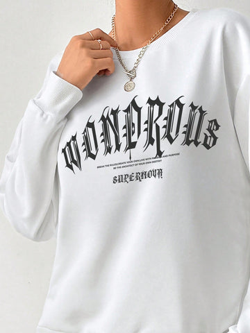 Leisure Simple Letter Printed Round Neck Long Sleeve Loose Sweatshirt And Shorts Set, Suitable For Spring And Autumn Seasons Leisure Simple Letter Printed Round Neck Long Sleeve Loose Sweatshirt And Shorts Set, Suitable For Spring And Autumn Seasons