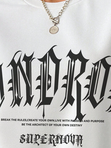 Leisure Simple Letter Printed Round Neck Long Sleeve Loose Sweatshirt And Shorts Set, Suitable For Spring And Autumn Seasons Leisure Simple Letter Printed Round Neck Long Sleeve Loose Sweatshirt And Shorts Set, Suitable For Spring And Autumn Seasons