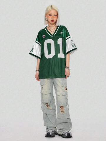 Coolane Loose Fit Sports T-Shirt With Color Block Design And Number Print Coolane Loose Fit Sports T-Shirt With Color Block Design And Number Print