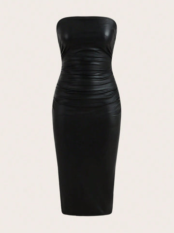 Split Thigh PU Leather Tube Bodycon Dress Split Thigh PU Leather Tube Bodycon Dress