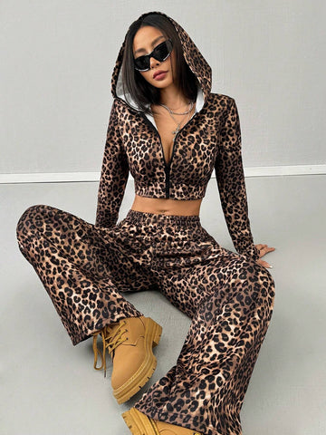 Women Fall/Winter Streetwear Long Sleeve Leopard Print Sweatshirt & Leopard Print Sweatpants Sets Women Fall/Winter Streetwear Long Sleeve Leopard Print Sweatshirt & Leopard Print Sweatpants Sets