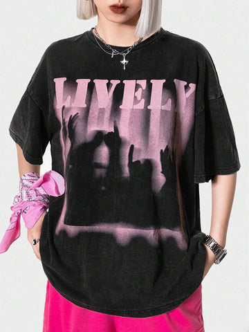 Coolane Women Loose Fit T-Shirt With Faded Rock Celebrity Print Coolane Women Loose Fit T-Shirt With Faded Rock Celebrity Print