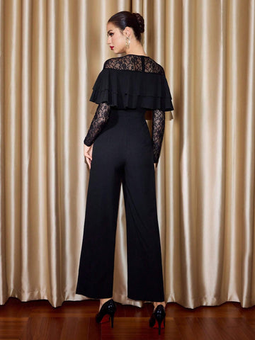 1pc Retro Elegant Daily Wear Jumpsuit, Fitted Lace Patchwork, Black Long Sleeve With Ruffle Trim Decor Thanksgiving Women Outfit Hollowed Costumes Masquerade Ball Dress Sexy Jumpsuit Outfits Concert 1pc Retro Elegant Daily Wear Jumpsuit, Fitted Lace Patchwork, Black Long Sleeve With Ruffle Trim Decor Thanksgiving Women Outfit Hollowed Costumes Masquerade Ball Dress Sexy Jumpsuit Outfits Concert