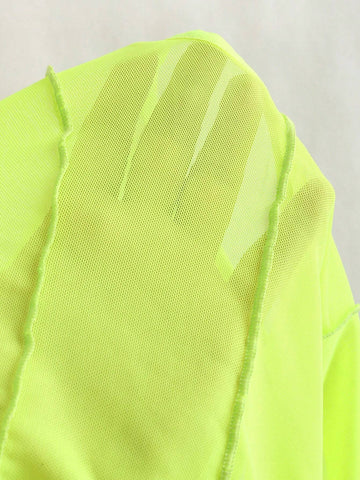 Fluorescent Sleeveless Backless Simple See-Through Bodysuit, Casual Vacation Fluorescent Sleeveless Backless Simple See-Through Bodysuit, Casual Vacation