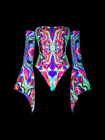 Reflective Colorful Off Shoulder Flare Sleeve Women Bodysuit Reflective Colorful Off Shoulder Flare Sleeve Women Bodysuit