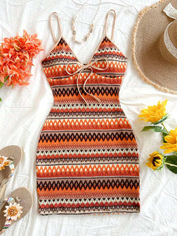 Women's Sleeveless Tie Front Striped Jumpsuit, Simple Casual Women's Sleeveless Tie Front Striped Jumpsuit, Simple Casual