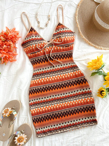 Women's Sleeveless Tie Front Striped Jumpsuit, Simple Casual Women's Sleeveless Tie Front Striped Jumpsuit, Simple Casual