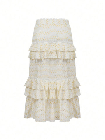 ENCHNT Women's Lace Edge Tiered Midi Skirt ENCHNT Women's Lace Edge Tiered Midi Skirt