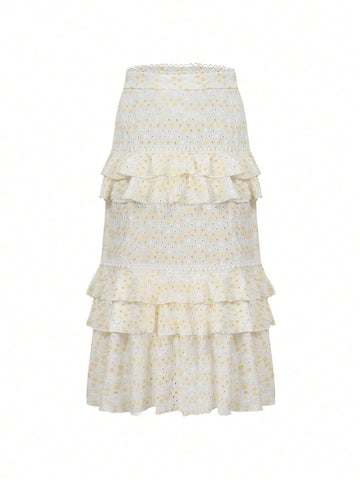 ENCHNT Women's Lace Edge Tiered Midi Skirt ENCHNT Women's Lace Edge Tiered Midi Skirt