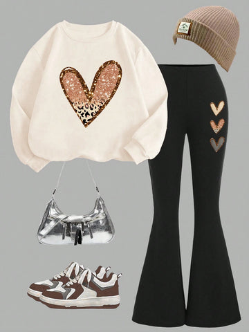 2pcs/Set Casual Loose Crew Neck Sweatshirt And Skinny Legging Pants 2pcs/Set Casual Loose Crew Neck Sweatshirt And Skinny Legging Pants