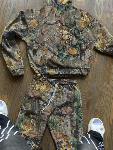 2pcs/Set Women Casual Autumn Branch Print Long Sleeve Zip Front Hooded Sweatshirt And Pants Set 2pcs/Set Women Casual Autumn Branch Print Long Sleeve Zip Front Hooded Sweatshirt And Pants Set