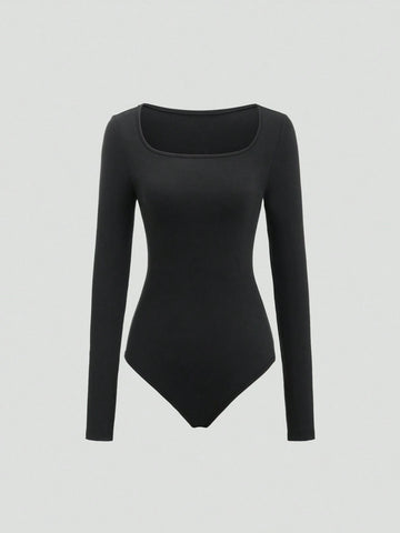 2pcs Black & Black-White Striped Square Neck Long Sleeve Bodysuit Set 2pcs Black & Black-White Striped Square Neck Long Sleeve Bodysuit Set