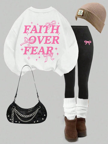 2pcs Set Casual Loose Round Neck Sweatshirt And Tights Legging 2pcs Set Casual Loose Round Neck Sweatshirt And Tights Legging