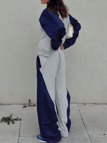 2pcs Women Casual Set - Color Block Crew Neck Long Sleeve Sweatshirt & Pants Suit, Autumn 2pcs Women Casual Set - Color Block Crew Neck Long Sleeve Sweatshirt & Pants Suit, Autumn