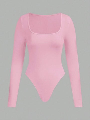 2pcs Women Square Neck Long Sleeve Bodysuit Sets 2pcs Women Square Neck Long Sleeve Bodysuit Sets
