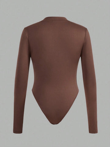 3pcs Women's Mock Neck Long Sleeve Bodysuit, Casual Tight-Fitting Base Layer For Autumn & Winter 3pcs Women's Mock Neck Long Sleeve Bodysuit, Casual Tight-Fitting Base Layer For Autumn & Winter