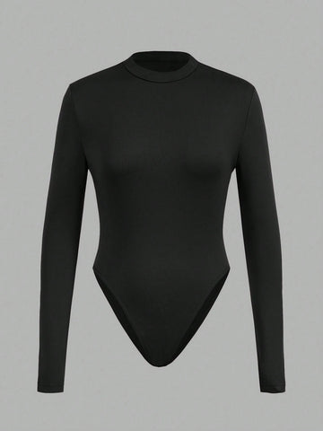 3pcs Women's Mock Neck Long Sleeve Bodysuit, Casual Tight-Fitting Base Layer For Autumn & Winter 3pcs Women's Mock Neck Long Sleeve Bodysuit, Casual Tight-Fitting Base Layer For Autumn & Winter