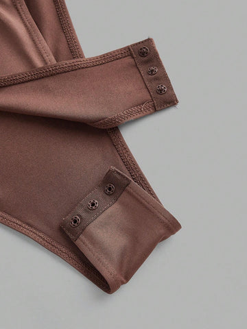 3pcs Women's Mock Neck Long Sleeve Bodysuit, Casual Tight-Fitting Base Layer For Autumn & Winter 3pcs Women's Mock Neck Long Sleeve Bodysuit, Casual Tight-Fitting Base Layer For Autumn & Winter