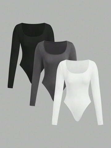 3pcs Women's Turtleneck Long Sleeve Bodysuit Set 3pcs Women's Turtleneck Long Sleeve Bodysuit Set