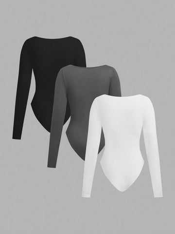 3pcs Women's Turtleneck Long Sleeve Bodysuit Set 3pcs Women's Turtleneck Long Sleeve Bodysuit Set