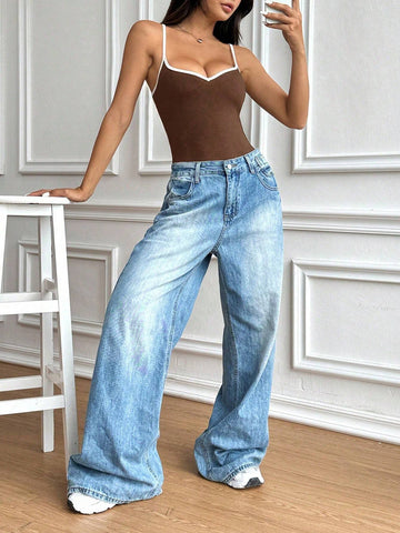 Black & White Simple Triangle Cutout Bodysuit, Sexy Backless Women's Bodysuit Black & White Simple Triangle Cutout Bodysuit, Sexy Backless Women's Bodysuit