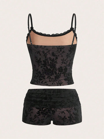 Black Lace Women's Camisole And Shorts Camisole Set Black Lace Women's Camisole And Shorts Camisole Set