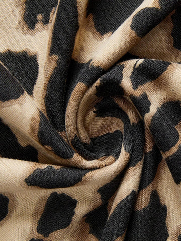 Black Leopard Print Hollow Out High Neck Long Sleeve Top And Bodysuit 2pcs Set For Women, Suitable For Fall/Winter Black Leopard Print Hollow Out High Neck Long Sleeve Top And Bodysuit 2pcs Set For Women, Suitable For Fall/Winter