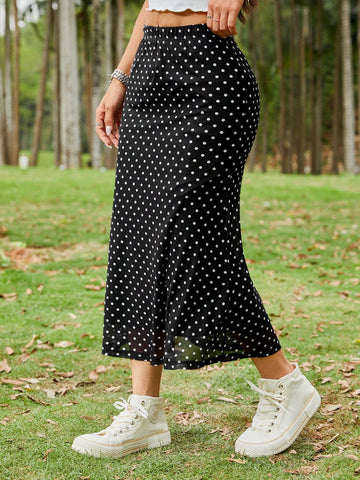 EZwear Black Polka Dot Sheer Mesh High-Low Midi Skirt EZwear Black Polka Dot Sheer Mesh High-Low Midi Skirt