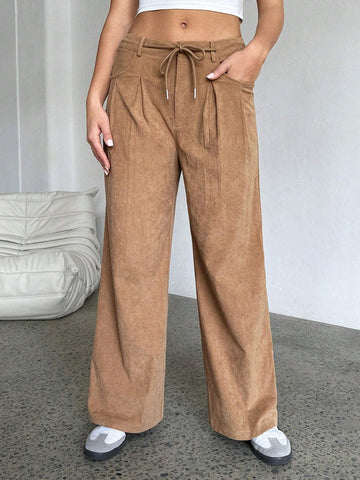 EZwear Casual Solid Color Corduroy Straight Leg Pants EZwear Casual Solid Color Corduroy Straight Leg Pants