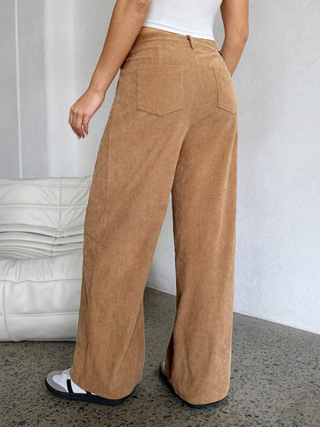 EZwear Casual Solid Color Corduroy Straight Leg Pants EZwear Casual Solid Color Corduroy Straight Leg Pants